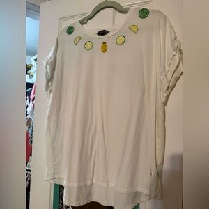 White Short-Sleeve Tee with Citrus Appliqués